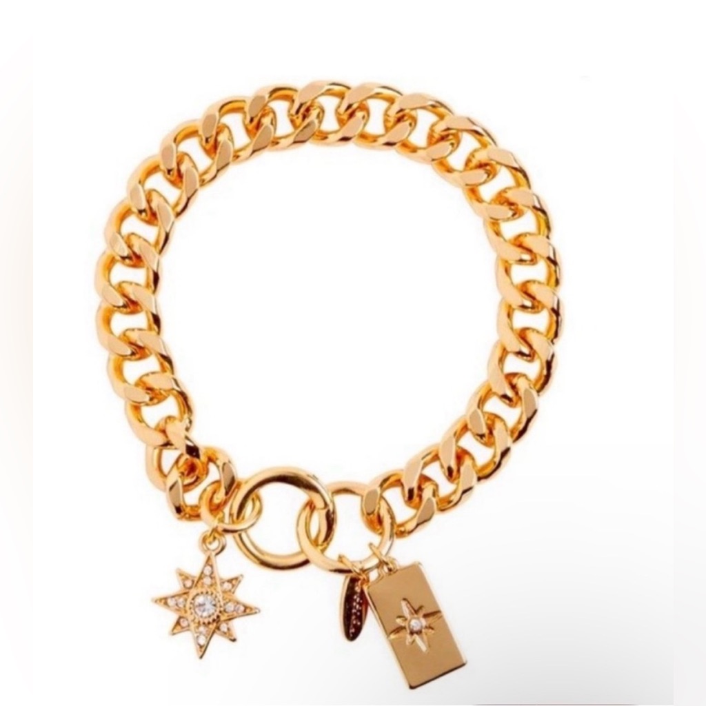 Ettika Starry Charms Chain Link Bracelet 18k Gold Plated - Brand New In Dust Bag